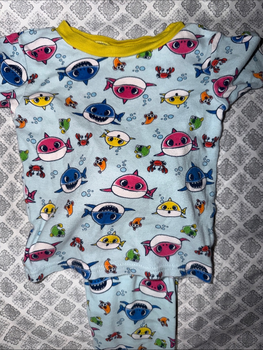 Unbranded Kids' Baby Shark Print Pajamas - Light Blue & Yellow